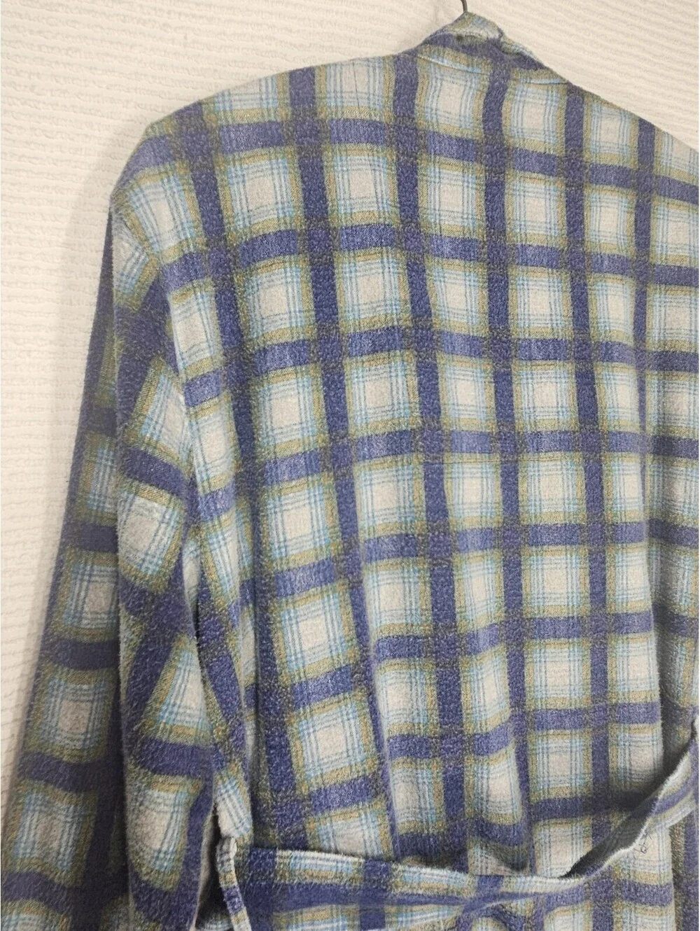 Vintage 1960s Men's Robe wSash XL Windowpane Plaid Flannel 100% Cotton Retro